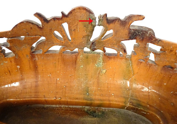 Fruit Bowl Planter Glazed Earth Mascarons Characters 19th Century