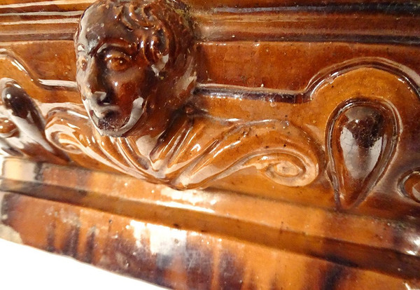 Fruit Bowl Planter Glazed Earth Mascarons Characters 19th Century