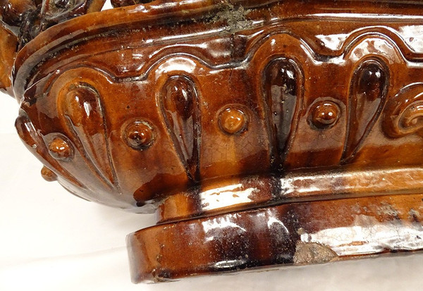 Fruit Bowl Planter Glazed Earth Mascarons Characters 19th Century
