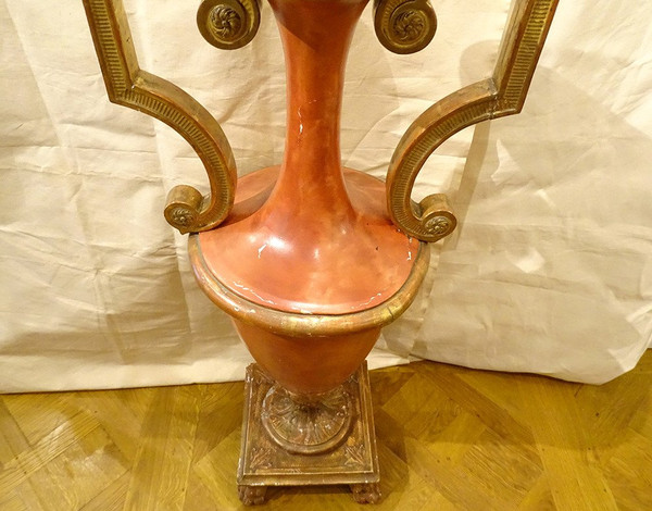 Grand Vase Décoratif Directoire Bois Polychrome Doré Amphore Fin XVIIIème