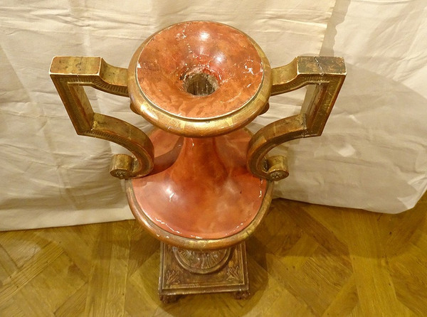 Grand Vase Décoratif Directoire Bois Polychrome Doré Amphore Fin XVIIIème