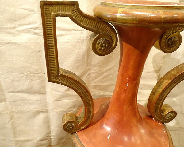Grand Vase Décoratif Directoire Bois Polychrome Doré Amphore Fin XVIIIème