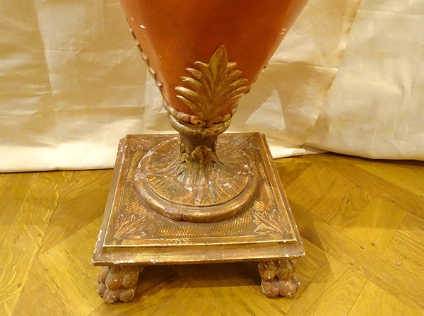 Grand Vase Décoratif Directoire Bois Polychrome Doré Amphore Fin XVIIIème