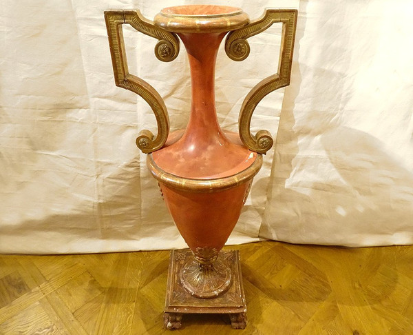 Grand Vase Décoratif Directoire Bois Polychrome Doré Amphore Fin XVIIIème