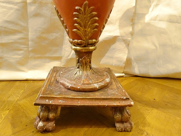 Grand Vase Décoratif Directoire Bois Polychrome Doré Amphore Fin XVIIIème