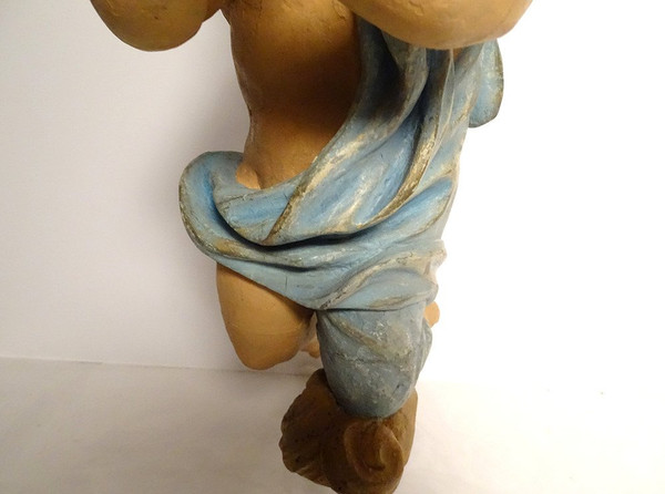 Sculpture Statue Bois Polychrome Angelot Chérubin Ange XVIIème Siècle