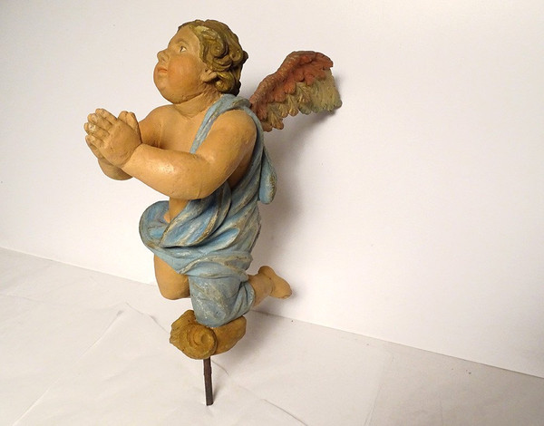 Sculpture Statue Bois Polychrome Angelot Chérubin Ange XVIIème Siècle