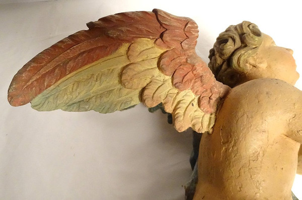Sculpture Statue Bois Polychrome Angelot Chérubin Ange XVIIème Siècle