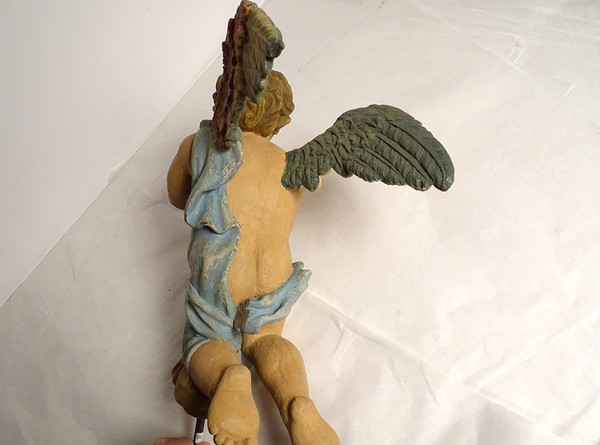 Sculpture Statue Bois Polychrome Angelot Chérubin Ange XVIIème Siècle