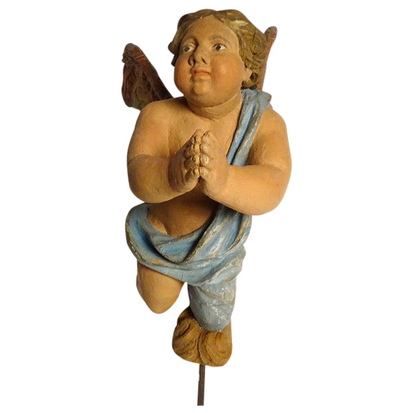 Sculpture Statue Bois Polychrome Angelot Chérubin Ange XVIIème Siècle