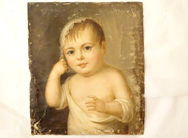 HST Tableau Portrait Jeune Enfant Cadre Stuqué Doré Fin XVIIIè Début XIXème