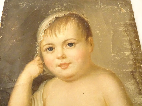 HST Tableau Portrait Jeune Enfant Cadre Stuqué Doré Fin XVIIIè Début XIXème