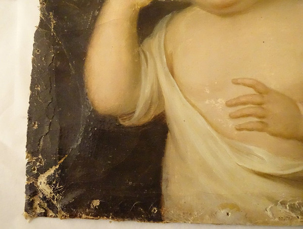 HST Tableau Portrait Jeune Enfant Cadre Stuqué Doré Fin XVIIIè Début XIXème