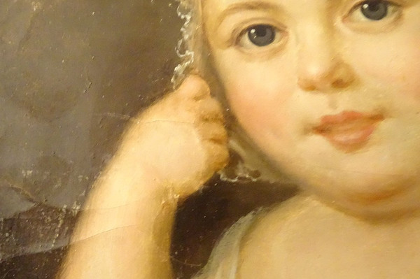 HST Tableau Portrait Jeune Enfant Cadre Stuqué Doré Fin XVIIIè Début XIXème