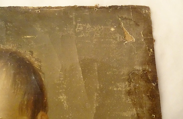 HST Tableau Portrait Jeune Enfant Cadre Stuqué Doré Fin XVIIIè Début XIXème