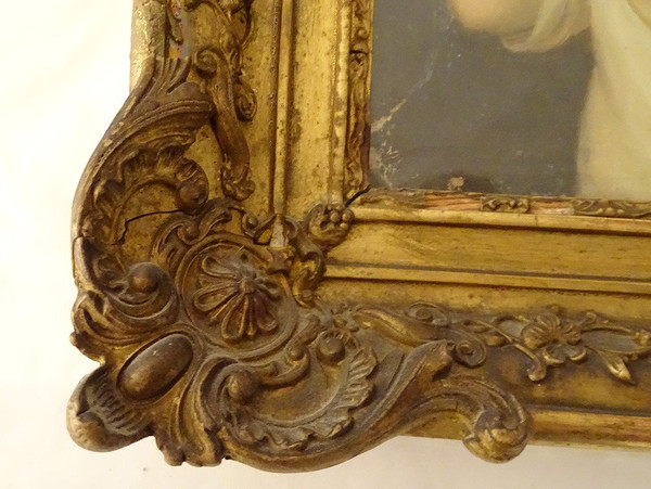 HST Tableau Portrait Jeune Enfant Cadre Stuqué Doré Fin XVIIIè Début XIXème