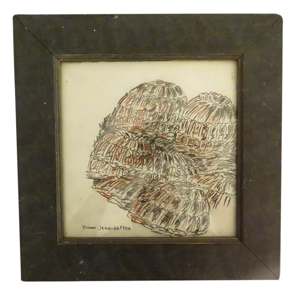 Charcoal Drawing Yvonne Jean-Haffen Lobster Baskets Fishing 20th Century