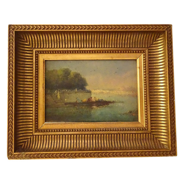 HSP Tableau Paysage Venise Jardin Français Gondole Personnages Italie XIXè