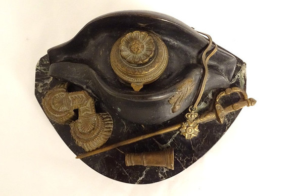 Calamaio Bronzo Dorato Marmo Napoleone Spada Bicorne Legione Onore Impero XIX secolo