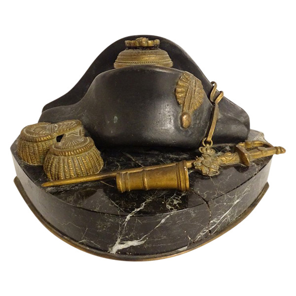 Calamaio Bronzo Dorato Marmo Napoleone Spada Bicorne Legione Onore Impero XIX secolo