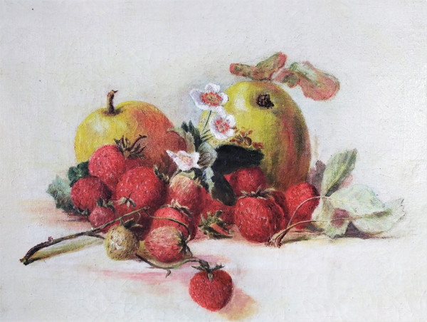 Ölgemälde Stillleben Erdbeeren und Äpfel