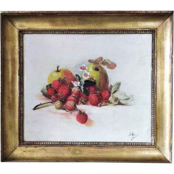 Ölgemälde Stillleben Erdbeeren und Äpfel