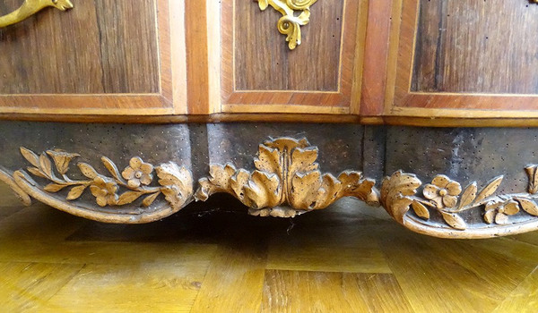 Commode Arbalète Louis XV Marqueterie Bois Rose Palissandre Noyer XVIIIème