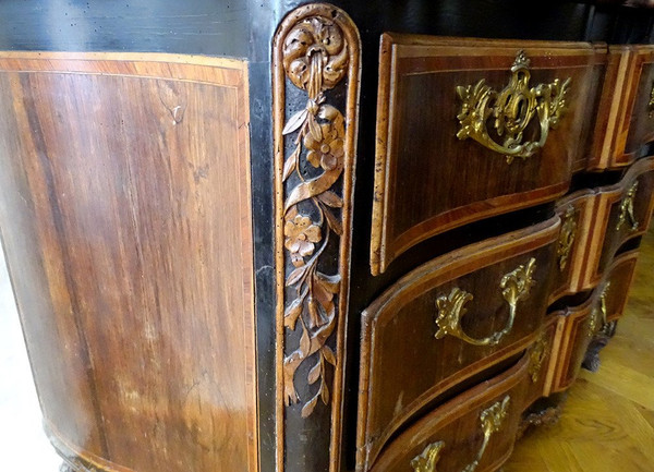 Commode Arbalète Louis XV Marqueterie Bois Rose Palissandre Noyer XVIIIème
