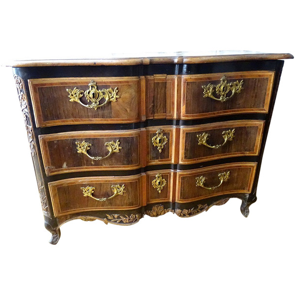 Commode Arbalète Louis XV Marqueterie Bois Rose Palissandre Noyer XVIIIème