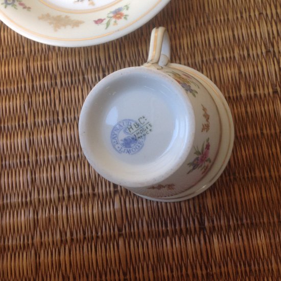 Limoges porcelain cup and saucer signed by Raynaud (1930)