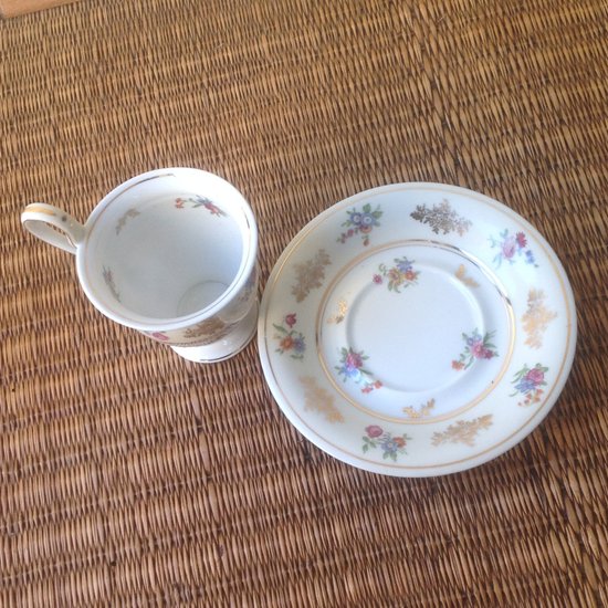 Limoges porcelain cup and saucer signed by Raynaud (1930)