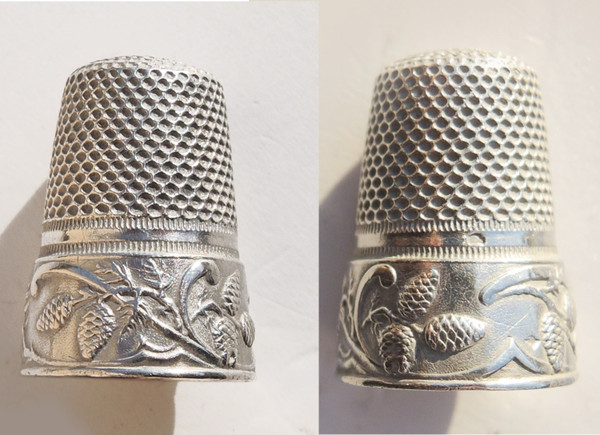 Art nouveau silver sewing set pinecone cocotte