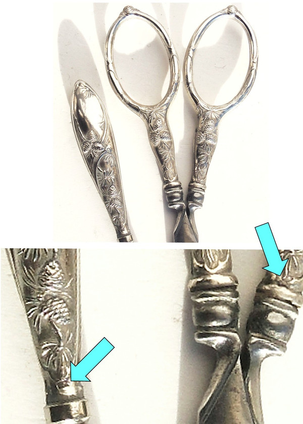 Art nouveau silver sewing set pinecone cocotte