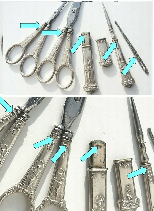 Antique silver sewing set Massif Art nouveau les fileuses
