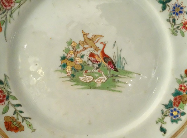 Coppia di piatti in porcellana Compagnie Des Indes Uccelli Fagiani Fiori XVIII secolo