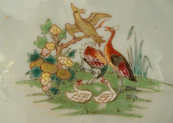 Coppia di piatti in porcellana Compagnie Des Indes Uccelli Fagiani Fiori XVIII secolo