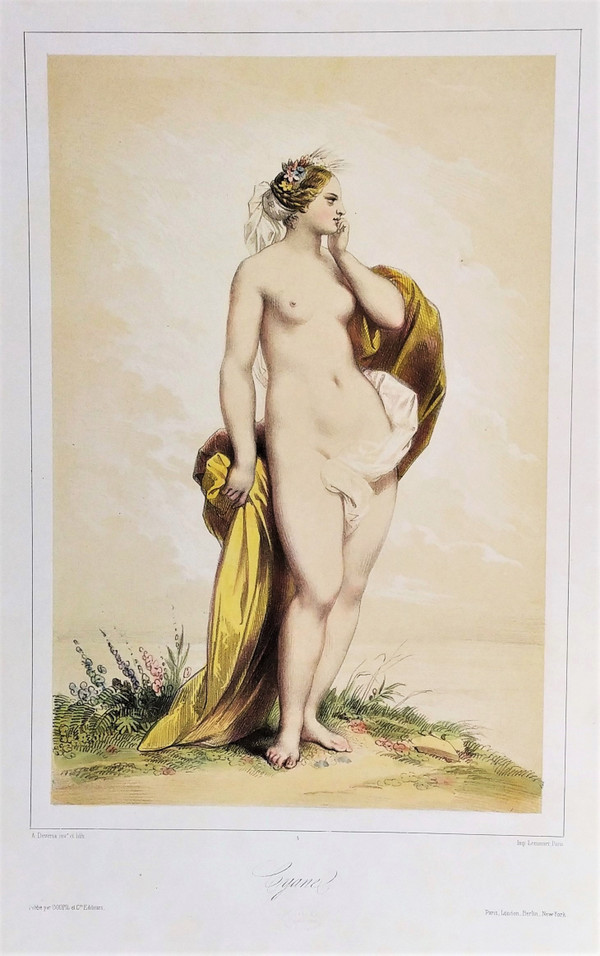 Lithographie Aquarellée Par Achille Devéria  Mythologie Grecque Cyane