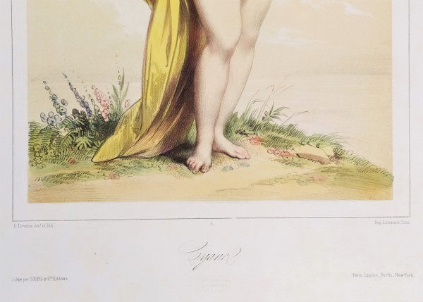Lithographie Aquarellée Par Achille Devéria  Mythologie Grecque Cyane
