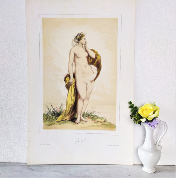 Lithographie Aquarellée Par Achille Devéria  Mythologie Grecque Cyane