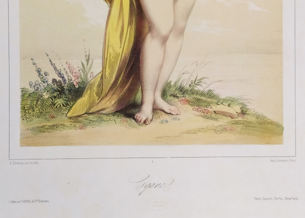 Lithographie Aquarellée Par Achille Devéria  Mythologie Grecque Cyane
