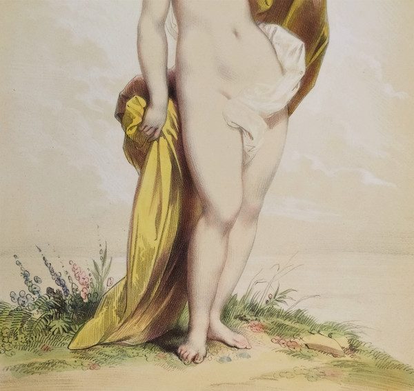 Lithographie Aquarellée Par Achille Devéria  Mythologie Grecque Cyane