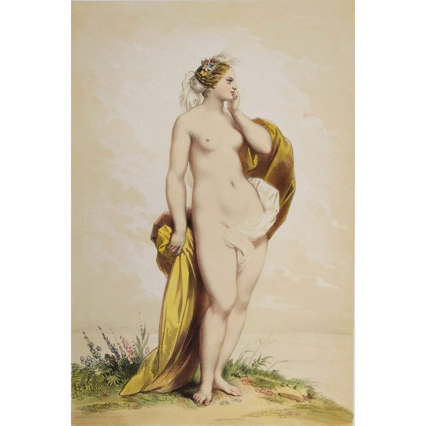 Lithographie Aquarellée Par Achille Devéria  Mythologie Grecque Cyane