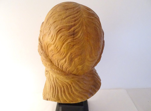 Scultura testa di giovane donna Afrodite in legno naturale scolpito fine XIX secolo