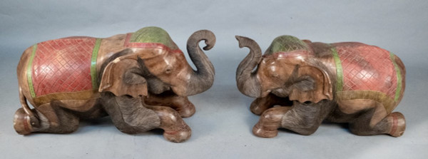 Couple of Elephants In Painted Teak