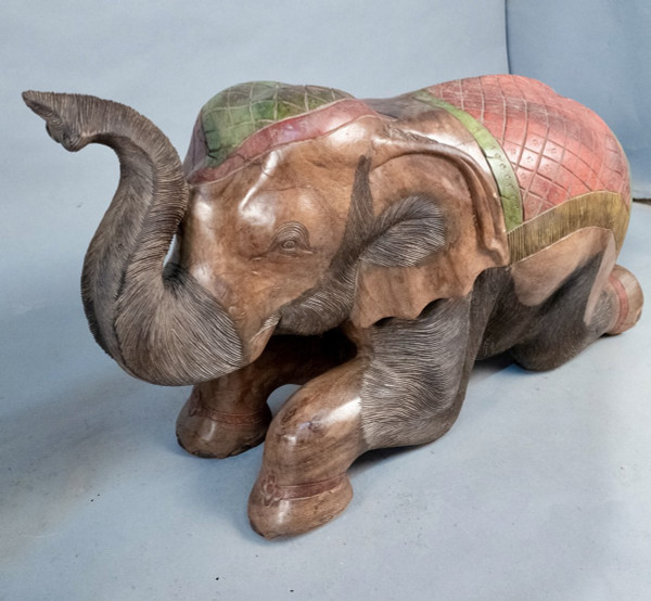 Couple of Elephants In Painted Teak