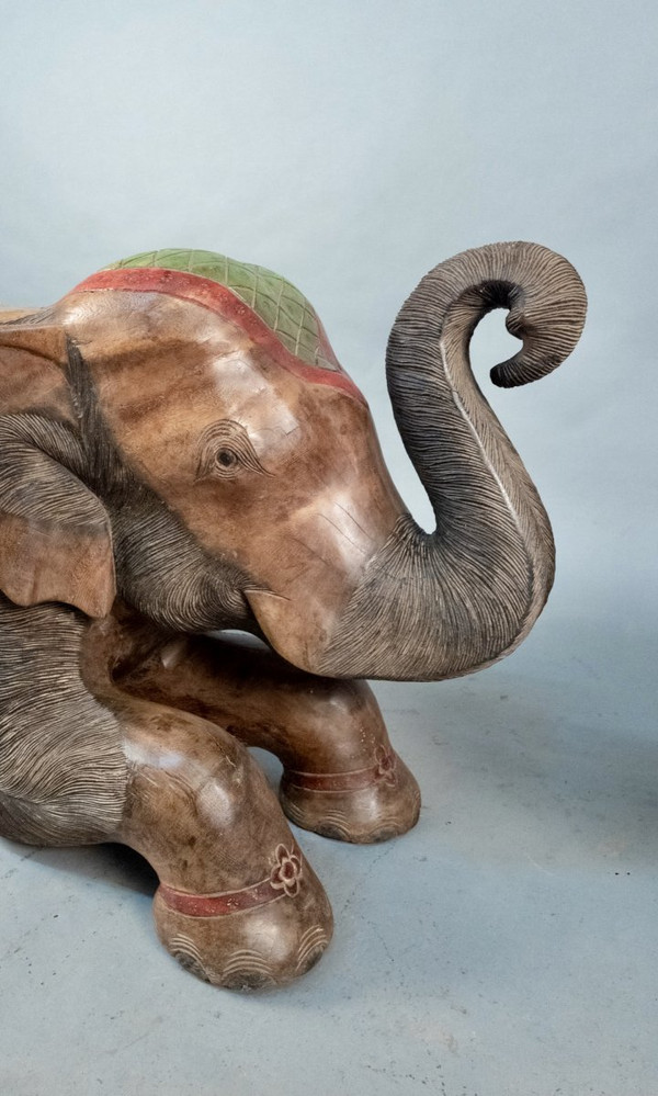 Couple of Elephants In Painted Teak