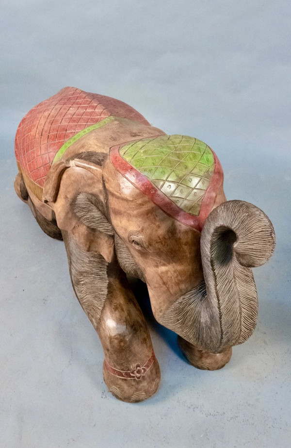 Couple of Elephants In Painted Teak
