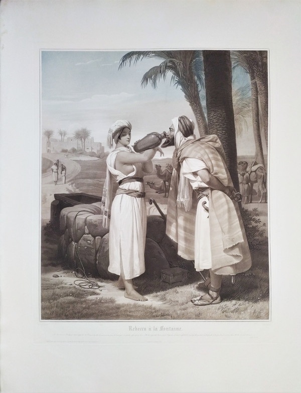 Rebecca in La Fontaine Aquarell Orientalist Gravur von Jazet