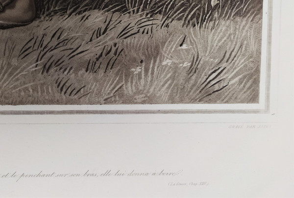 Rebecca in La Fontaine Aquarell Orientalist Gravur von Jazet