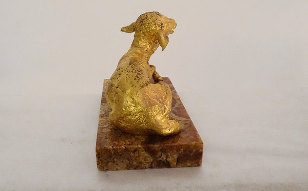 Sculpture Paperweight Gilt Bronze Sheep Marble Breccia 19th Century
